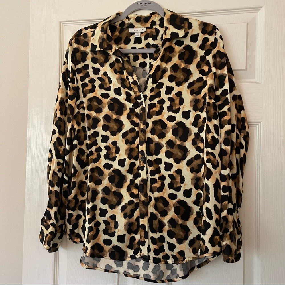 Topshop Silky Cheetah Print Top
